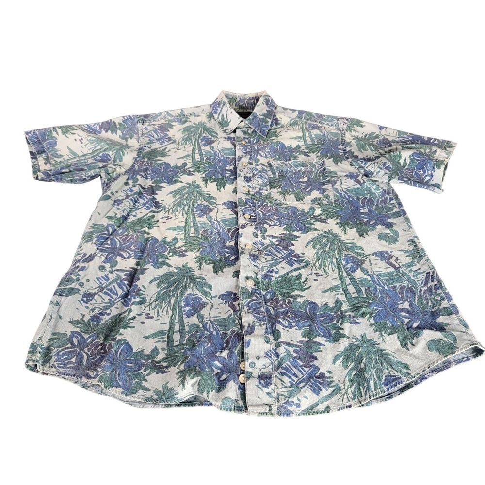 Vintage Mervyns Button Up Shirt Men Sz L Cambridge Classics Floral Island Travel